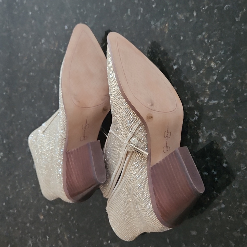 New Gold Sparkles Jessica Simpson Rhinestone Cowboy Booties Size 9.5 - Picture 5 of 9